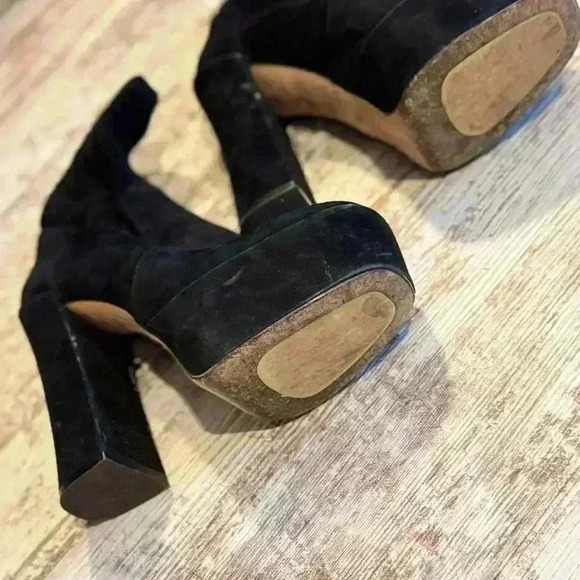 Stuart Weitzman black skyhigh suede platform ankle boot slip on women’s size 7.5 - Picture 3 of 8